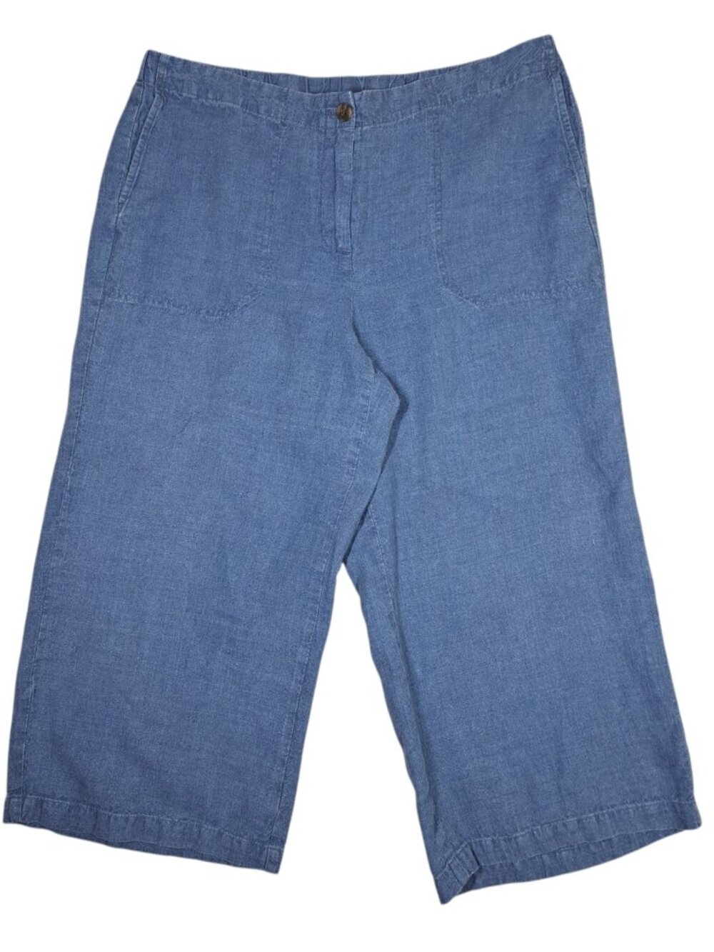 J.Jill Love Linen Womens Blue Chambray Wide Leg Cropped Pants L Petite Coastal